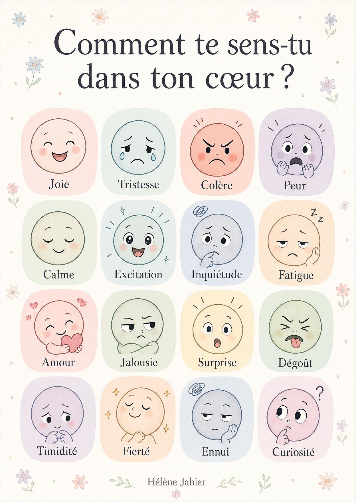 Affiche illustrée avec plusieurs émotions et le titre comment te sens-tu dans ton cœur